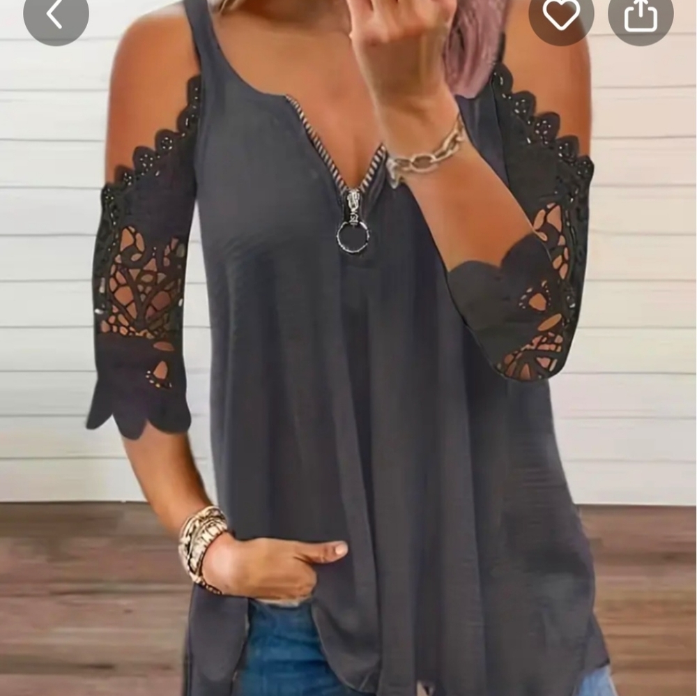 COLD SHOULDER ZIPPER V NECK TOP